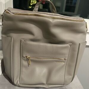 FAWN Gray Leather Baby Diaper Backpack